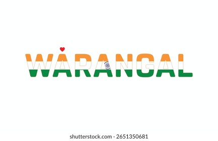 I Love Warangal, Typographic Design of I Love Warangal on a white background, Flag Typography of Warangal with heart, Vector design of I Love Warangal