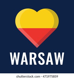 love Warsaw, city of Poland. Flat vector icon design illustration on dark background.