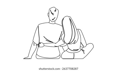 love watching sunrise couple vector. woman sea, sun man, family romance love watching sunrise couple character. people black line pencil drawing illustration