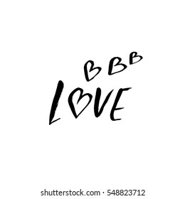 Love. Watercolor hand lettering. Modern brush lettering. Hand drawn lettering with dry brush. Vector.