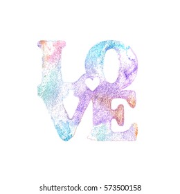 LOVE watercolor Valentines Day vector lettering illustration on white background. 