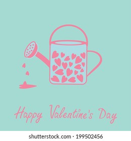 Love watering can with hearts inside. Pink and blue. Valentines day card. Vector illustration