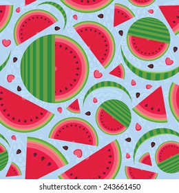 I love watermelon - segment slices and seeds - seamless vector pattern