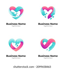 love wave logo set, heart and water splash logo