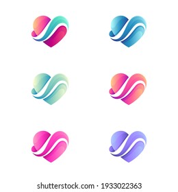 Love wave logo template with gradient color variation. Ocean heart logo concept