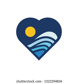 Love with wave sea, ocean, water, summer Icon Logo Design