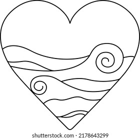 Love with wave sea, ocean, water, summer Icon. Simple Heart Illustration Line Style Logo Template Design. Vector