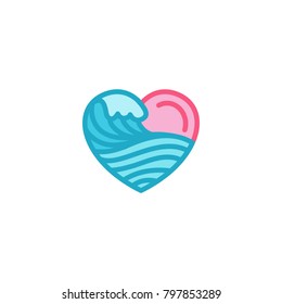 Love with wave sea, ocean, water, summer Icon. Simple Heart Illustration Line Style Logo Template Design. 