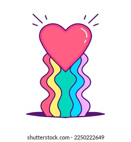 Caricatura de doodle con amor y marea en arco iris, ilustración para camisetas, pegatinas o prendas de vestir. Con estilo pop moderno.