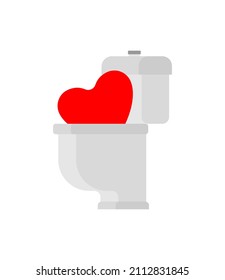 Love in wc. Flush heart in toilet. The concept of wasting your love, throwing away love feelings