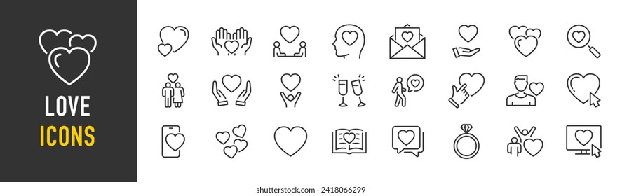 Love web icons in line style. Couple, love, heartbeat, romance, feeling, heart. Vector illustration.