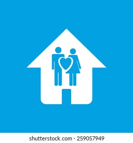 Love web white icon isolated on a blue background. Vector symbol