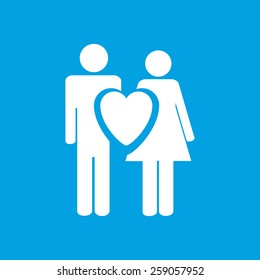 Love web white icon isolated on a blue background. Vector symbol