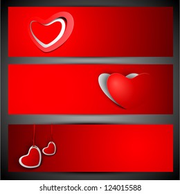 Encabezado o banner del sitio web de amor con corazones rojos sobre fondo rojo. EPS 10.