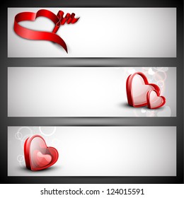 Love website header or banner set with red hearts on grey. EPS 10.