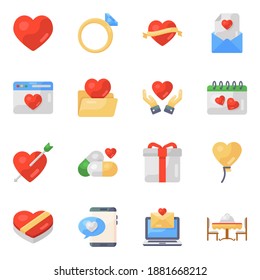 
Paquete de iconos planos de amor y boda 