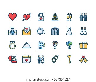 Love and wedding icon set