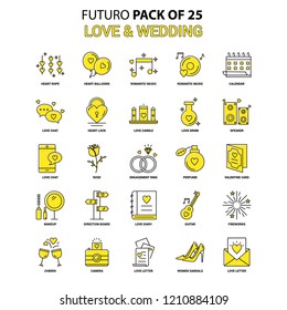 Love and Wedding Icon Set. Yellow Futuro Latest Design icon Pack