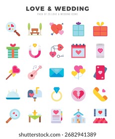 Love and Wedding Icons Paket. Flache Symbole. Vektorgrafik.