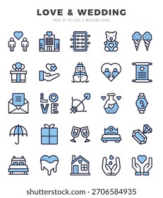 Love and Wedding Icons bundle. Two Color style Icons. Vector illustration.