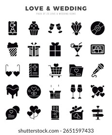 Love and Wedding icons Pack. Glyph icons set. Love and Wedding collection set.