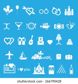 love & wedding icons set, vector