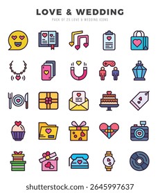 love and wedding lineal colour icons pack