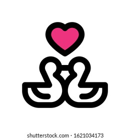 love and wedding related ducks kiss with heart vector with editable stroke