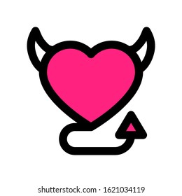 love and wedding related heart with horn and tail vector with editable stroke