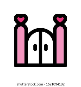 love and wedding related heart on house gate vector with editable stroke