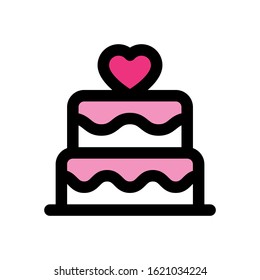 love and wedding related heart on cake vector with editable stroke
