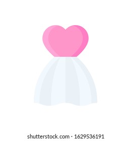 love and wedding related heart shape wedding dress vector in flat design