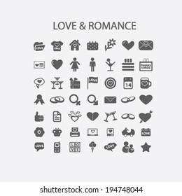 love, wedding, romance, family icons set, vector
