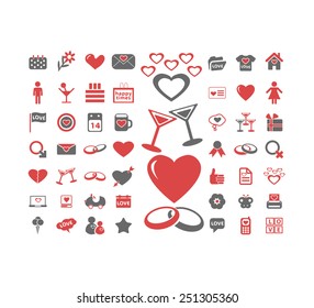love, wedding, romance, relation, family, couple isolated design flat icons, signs, illustrations vector set on background