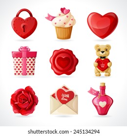 Love Wedding and Valentine's Day decoration design elements, icons set  isolated vector illustration