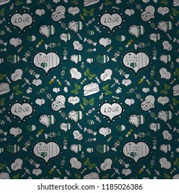 Love, wedding, Valentines day design. Seamless vector background with blue, white and green hearts.
