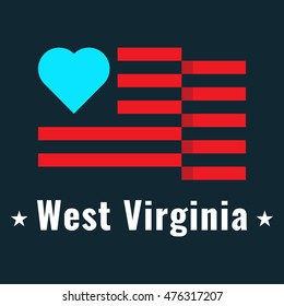Love West Virginia state with usa flag, flat vector icon design illustration, banner on dark background. Can be used for public holidays in the United States also for theme about tourism.