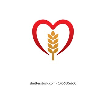 Love Wheat Logo Template Design Vector. Icon. Symbol. Emblem.