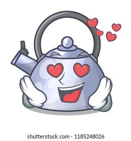 In love whistling kettle cartoon on the stove top