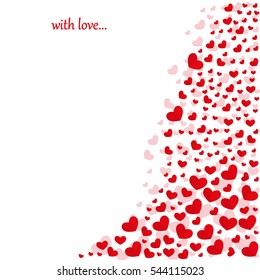 With love. White background with text and red hearts. Flat style for your amazing design.