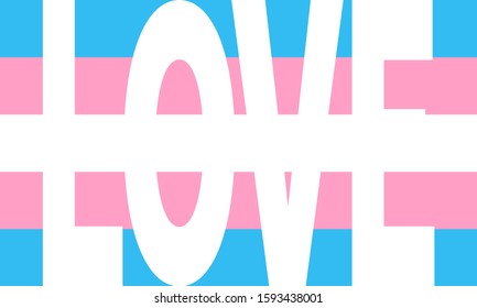 Love white text on background flag Pride. LGBTQA. Vector stock illustration. Inspirational Transgender Pride poster. Rights concept. Rainbow horizontal background. Banner. Poster.