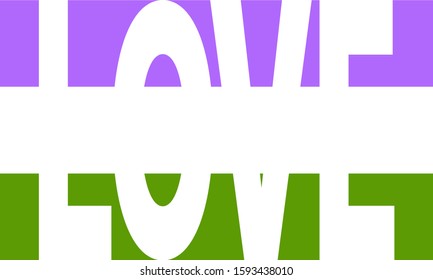 Love white text on background flag Pride. LGBTQA. Inspirational Genderqueer Non Binary Pride poster. Rights concept. Rainbow horizontal background. Banner. Poster. Vector stock illustration. 