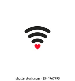 Love wifi icon, Heart shape and wifi sign. Happy valentine 's day background. Vector illustration.