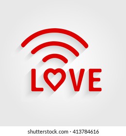 Love wifi. Vector heart connection icon in flat style.