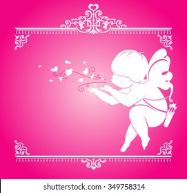 Love in the Wind-Cupid blowing heart petals