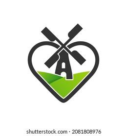 Love Windmill logo design vector template. Creative Windmill logo concept