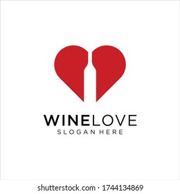 Love wine bottle logo design. Vector illustration.