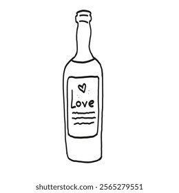 Love Wine Bottle Romantic Line Art Illustration