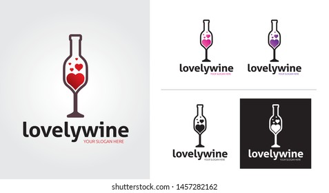 Love wine creative and minimalist logo template Set