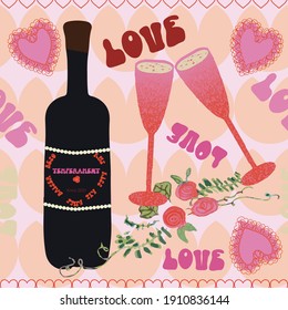 Love with wine and hearts vector seamlessrepeat